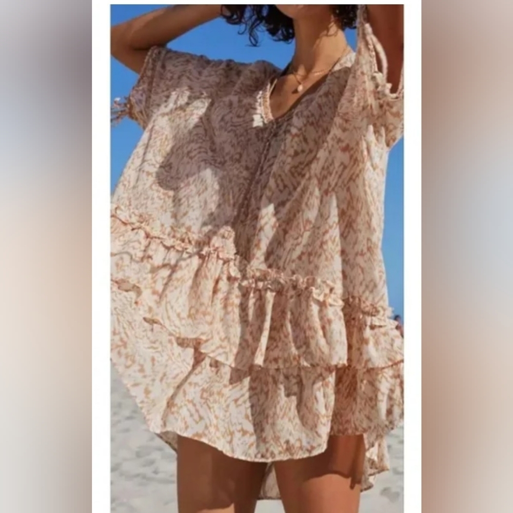 aerie Blush Print Ruffle-Tiered Swim Cover-Up